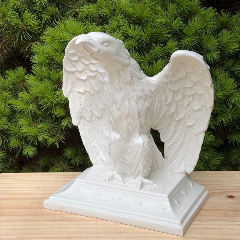 Vintage Italian White Ceramic Eagle Statue Bookend